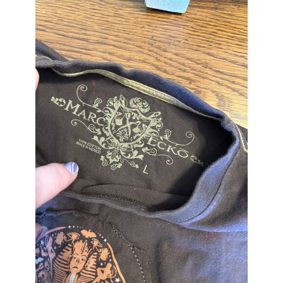 Mark Ecko Y2K Brown T Shirt Ankh Egyptian Hieroglyphic Distressed Size Lg Men’s - Picture 2 of 7